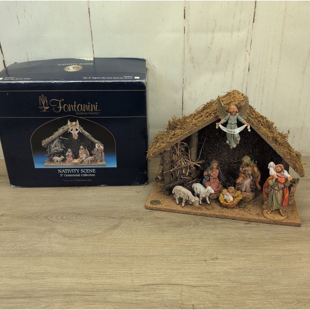 Vintage Fontanini Nativity Scene 5" Figures w/ Stable 7-pc Made In Italy 54564